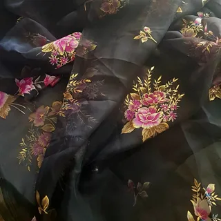 پارچه حریر مشکی گلدار