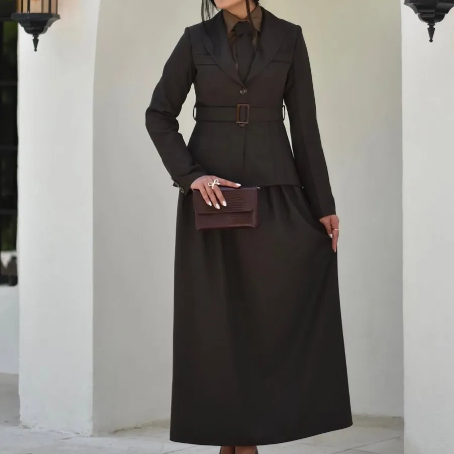کت دامن قهوه ای تیره