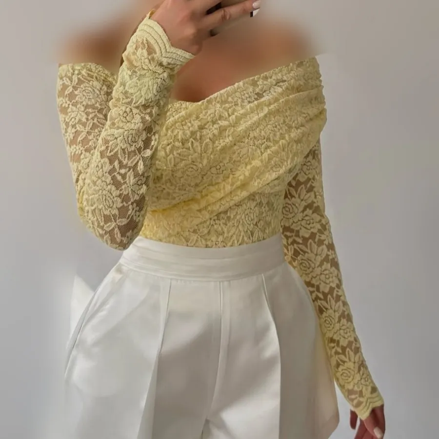 نیم تنه گیپور زرد لیمویی