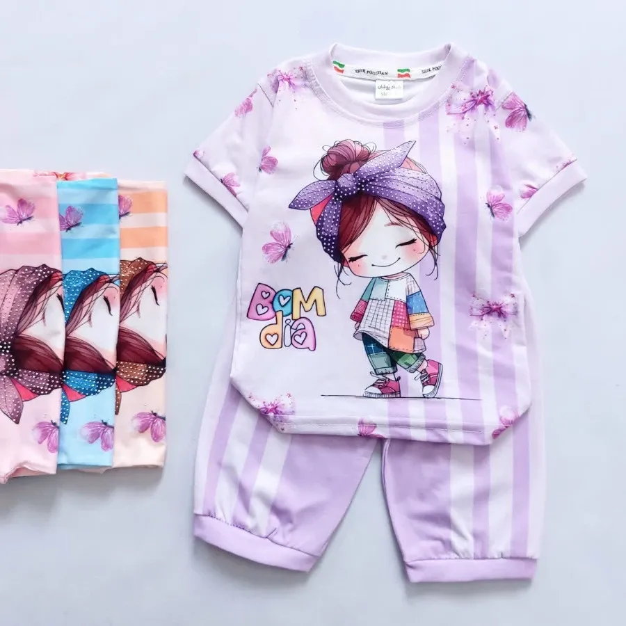 تیشرت شلوارک دخترتلدار نگ