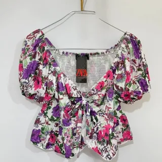 کراپ گلدار یقه قایقی