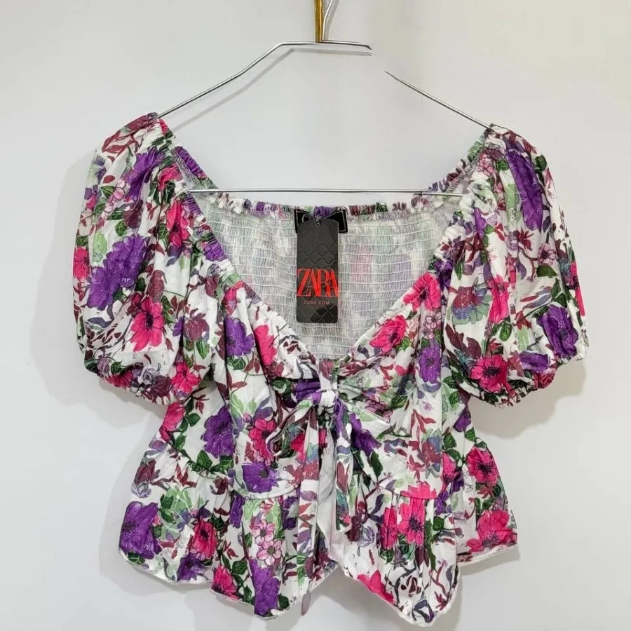 کراپ گلدار یقه قایقی