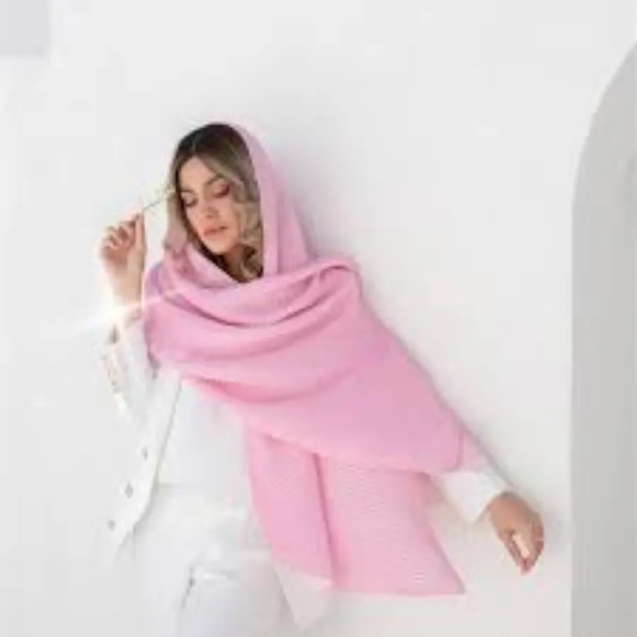 شال پلیسه نخی صورتی