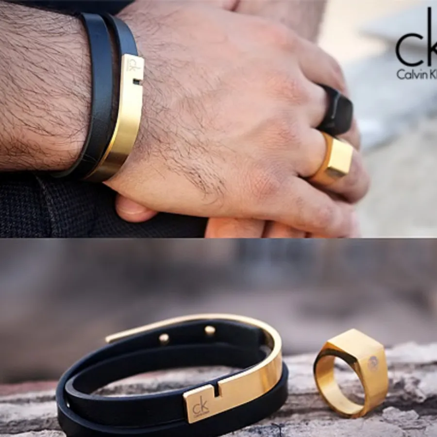 دستبند چرم و استیل طرح CK