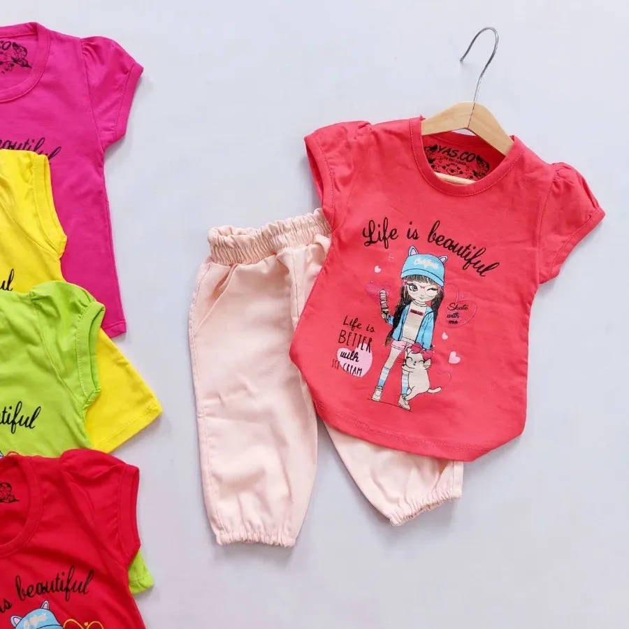 تیشرت شلوارک کتان دختر و