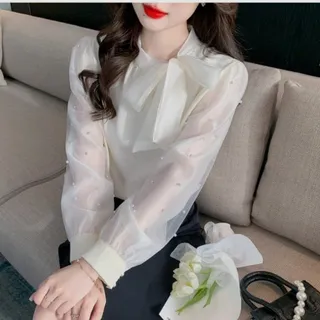 شومیز آستین مروارید دوزی