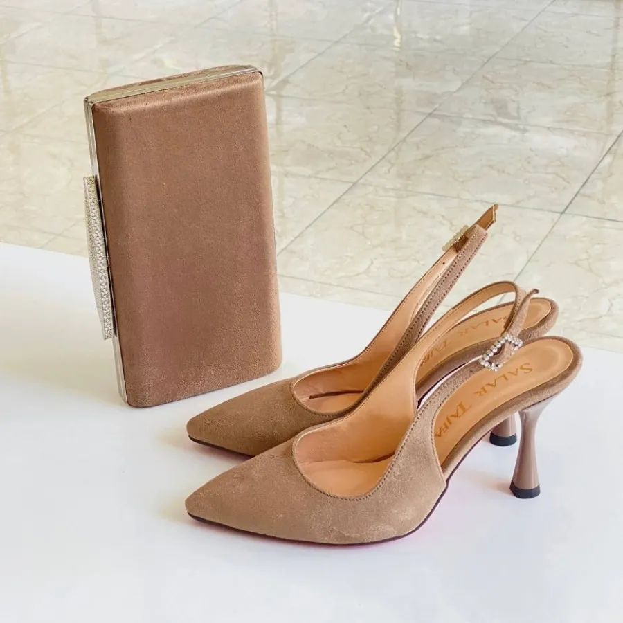 کفش پاشنه 7سانت رنگ موکا