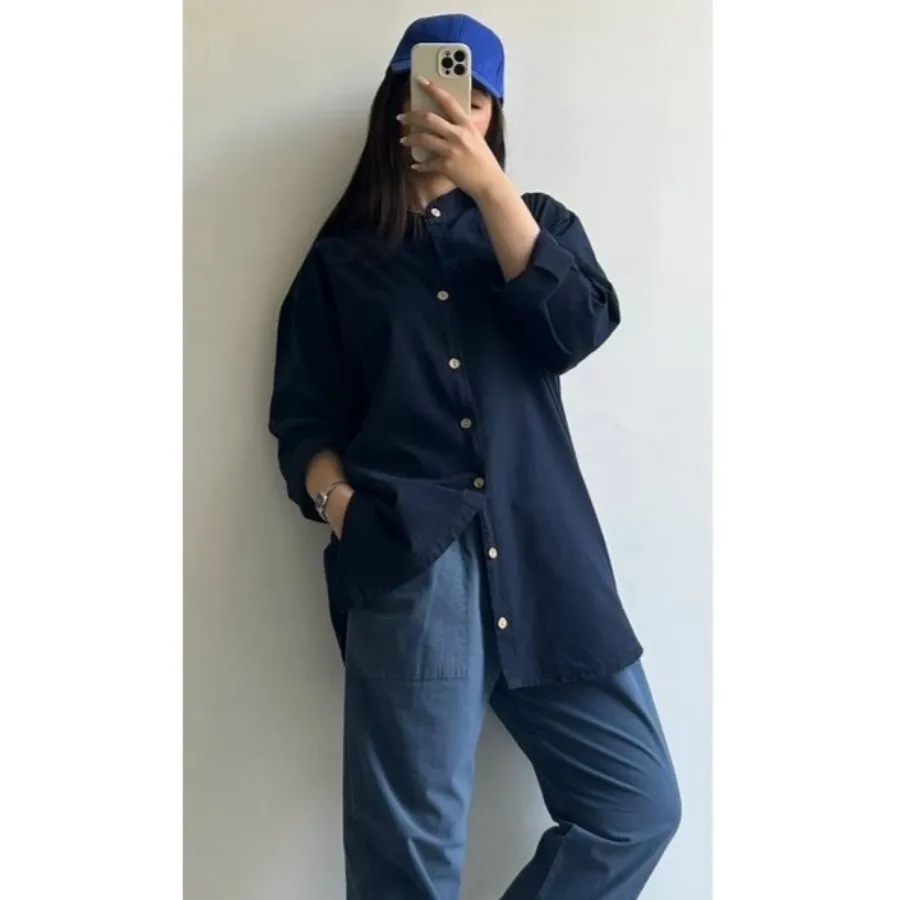 شومیز لینن سورمه ای