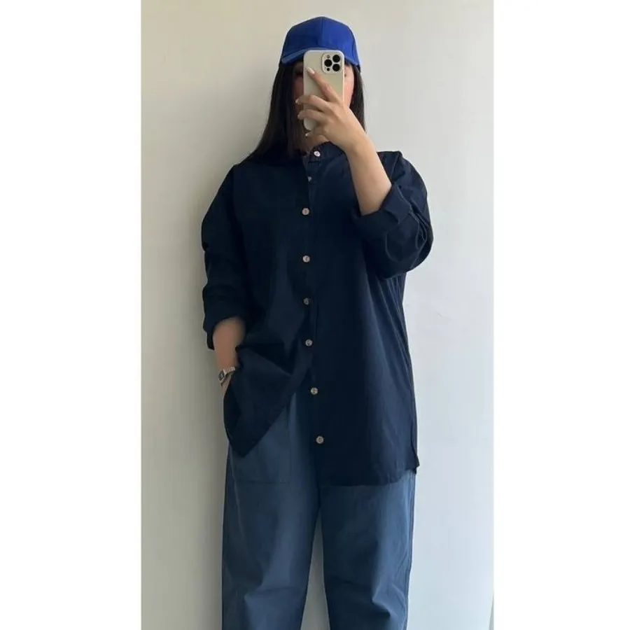 شومیز لینن سورمه ای