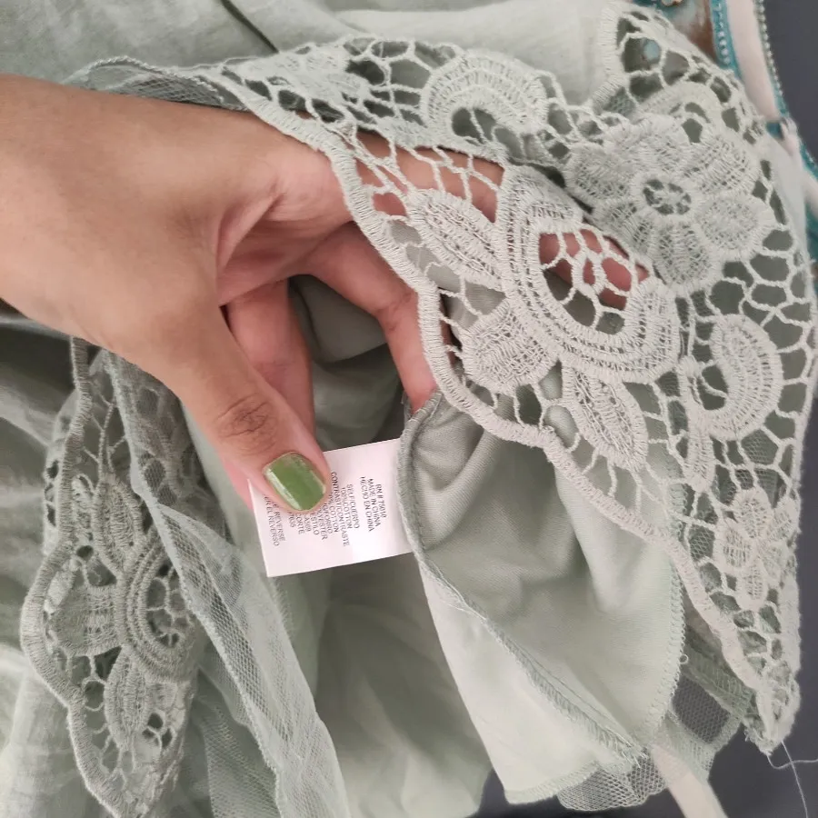 پیراهن نخی عروسکی سبزپسته