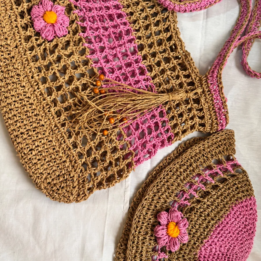 ست کلاه و کیف رافیا