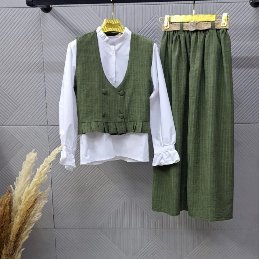 شومیز جلیقه دامن کمربند