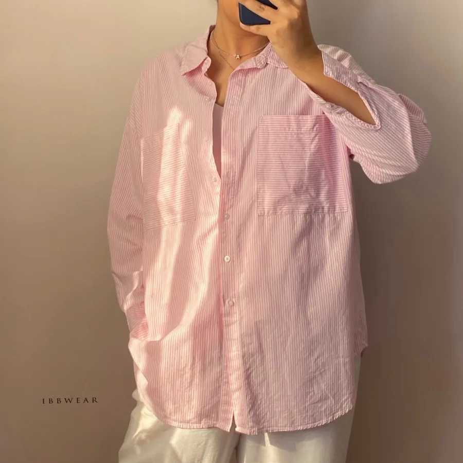 شومیز صورتی راه راه