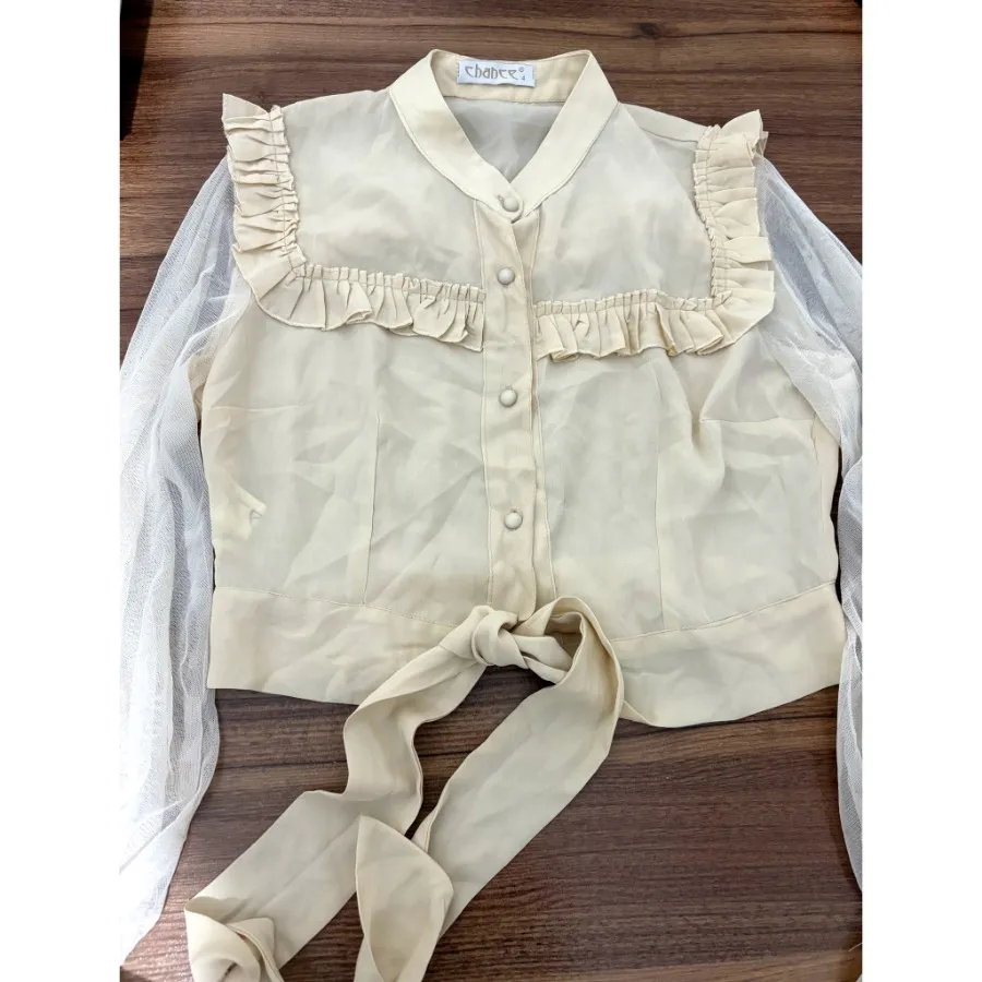 شومیز کراپ آستین پفی