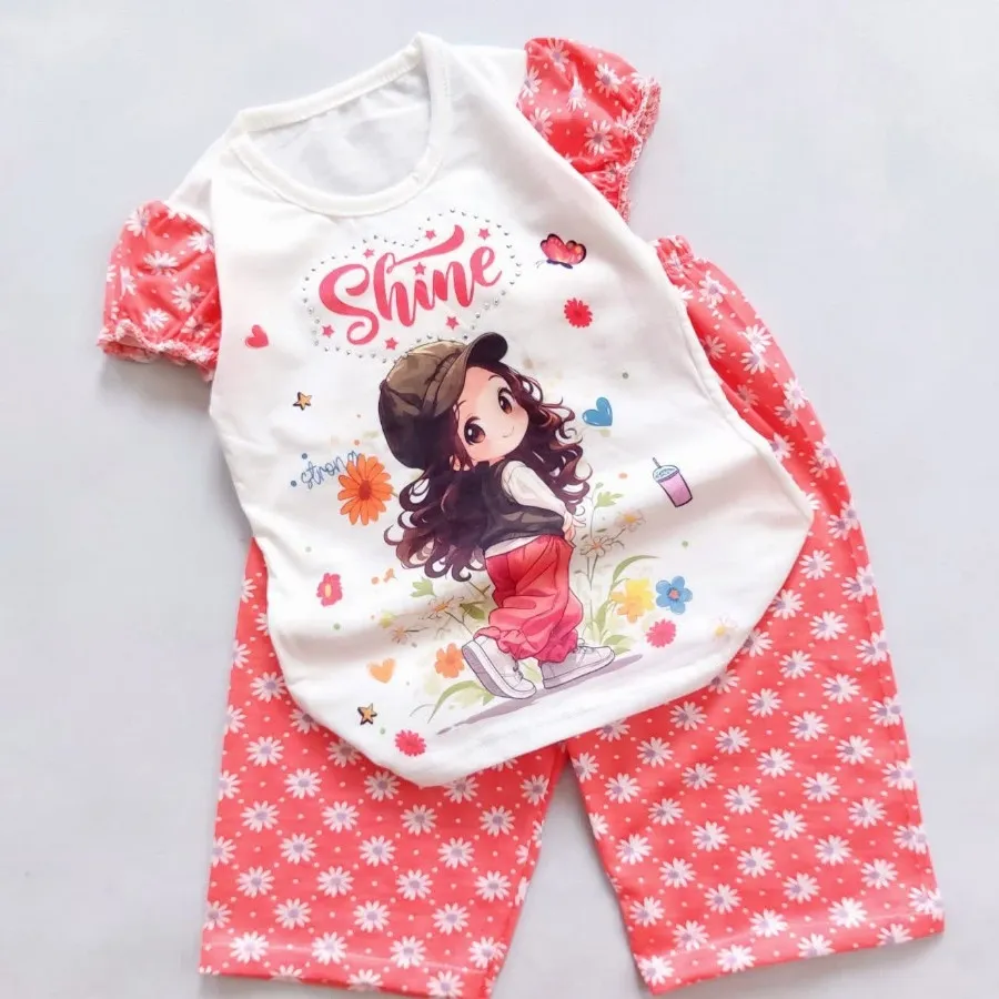 تیشرت شلوارک گل گلی چاپ د