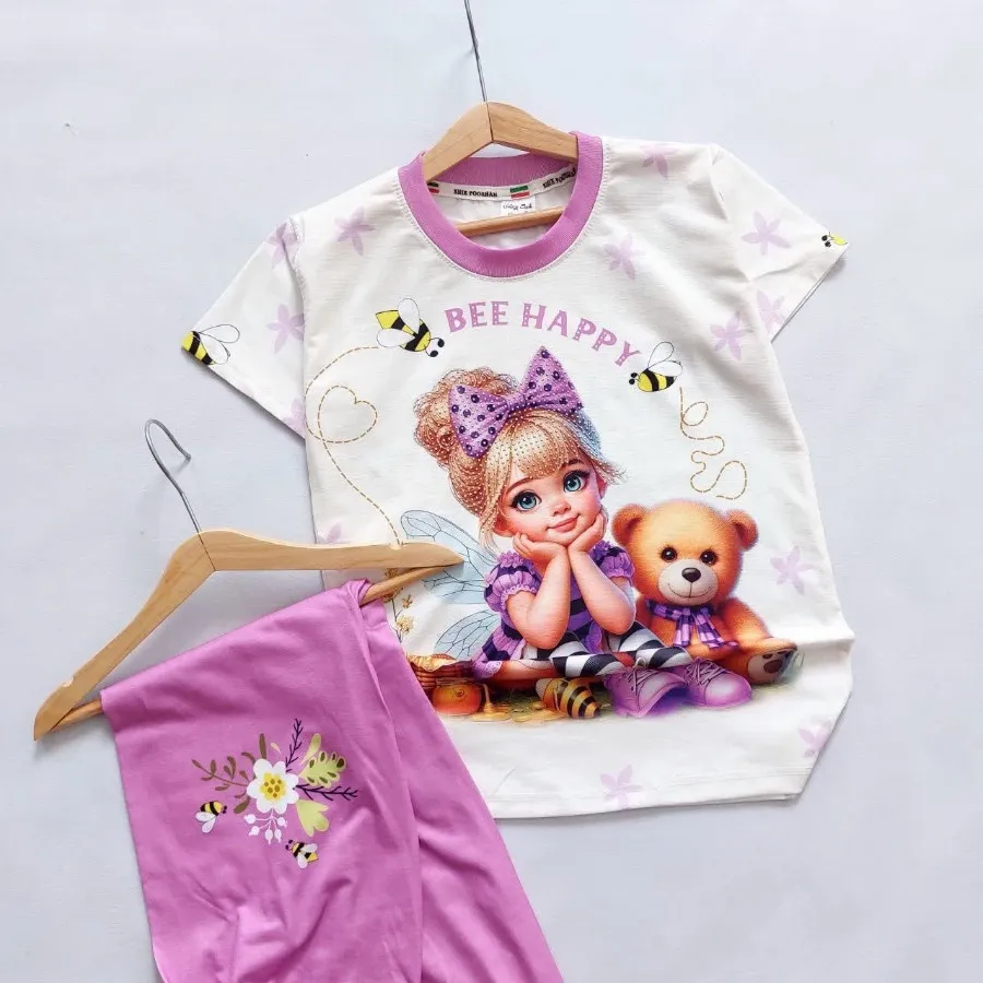 تیشرت شلوار نگین دار دختر