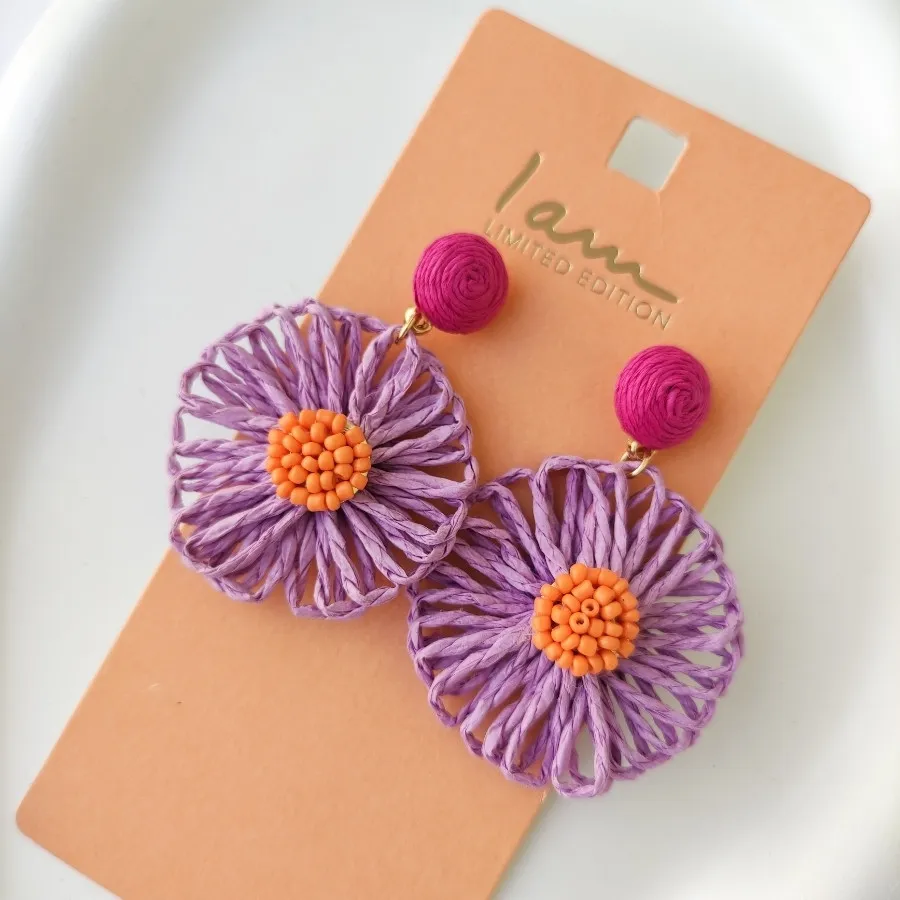 گوشواره گل حصیری رافیا