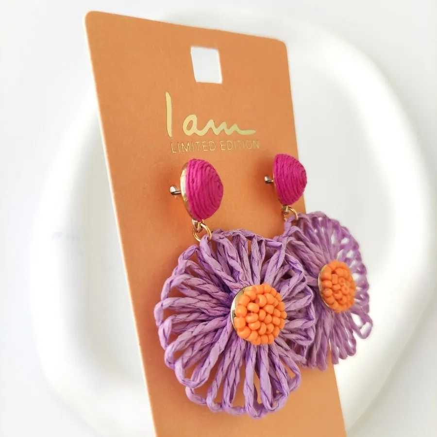 گوشواره گل حصیری رافیا