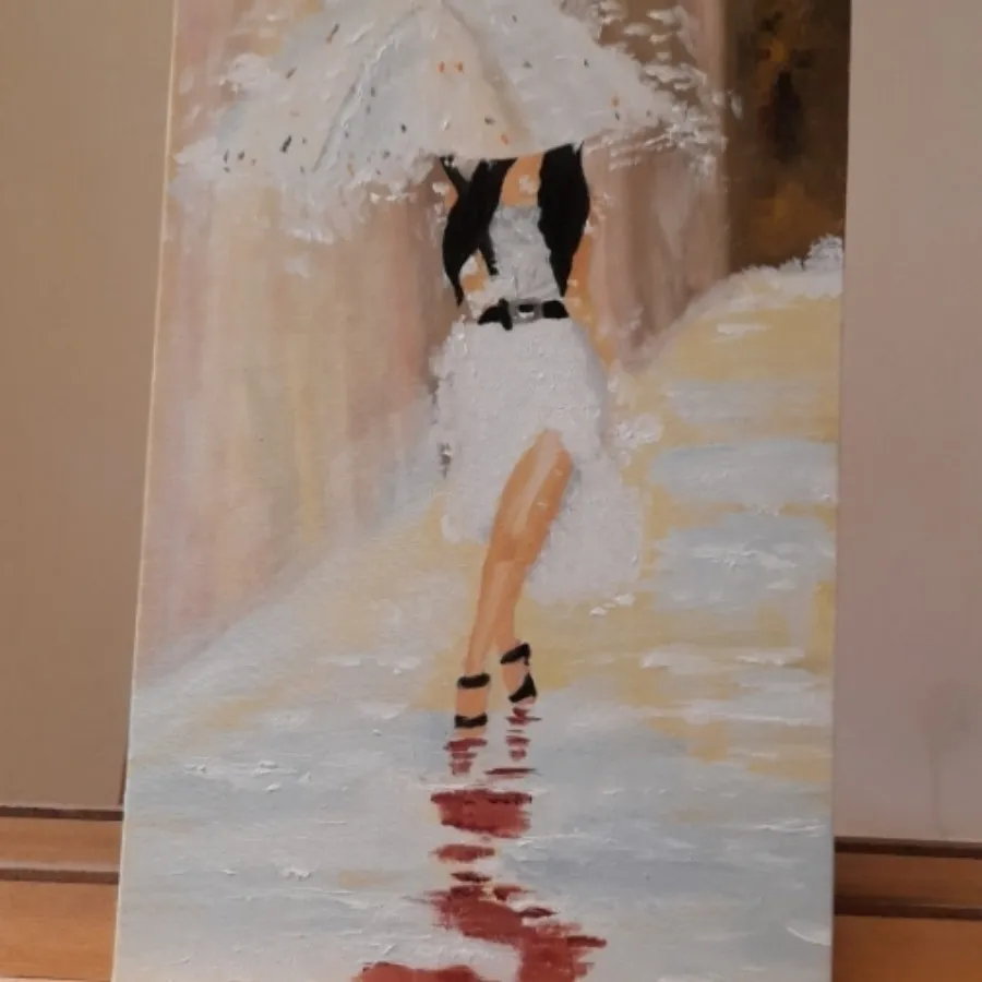 نقاشی دختری در باران