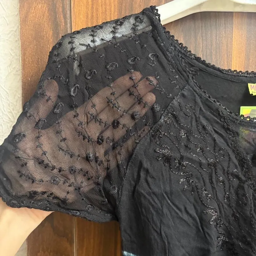 پیراهن نخی مشکی آبی