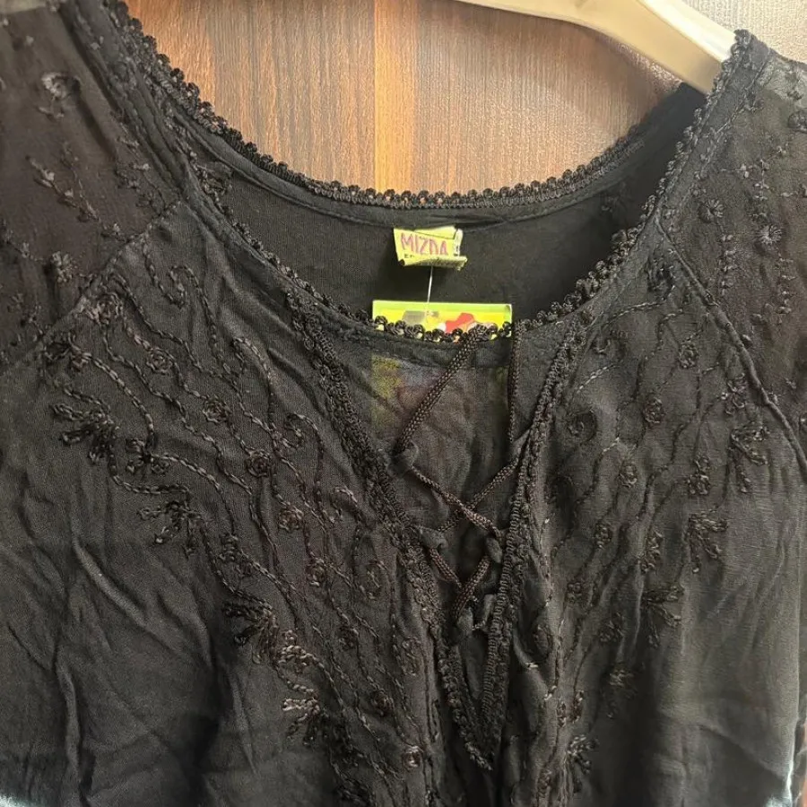 پیراهن نخی مشکی آبی