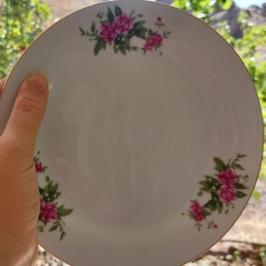 بشقاب چینی گلسرخی قدیمی