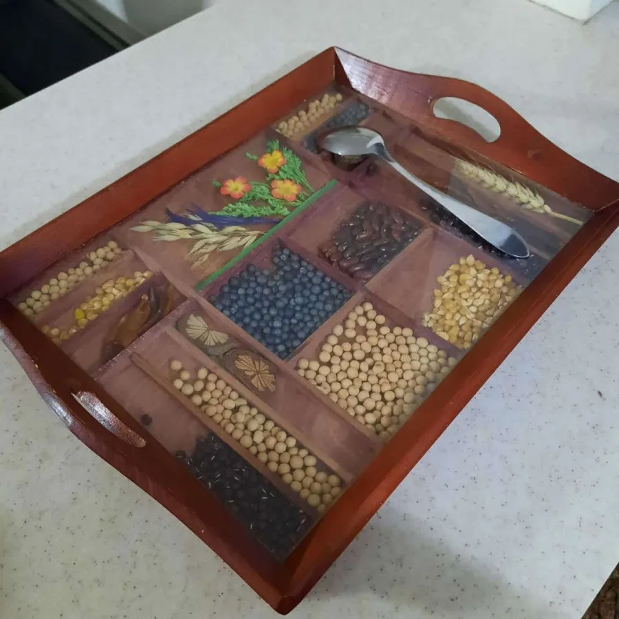 سینی سنتی چوبی شیشه دار