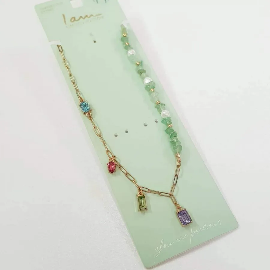 گردنبند طلایی سنگ طبیعی