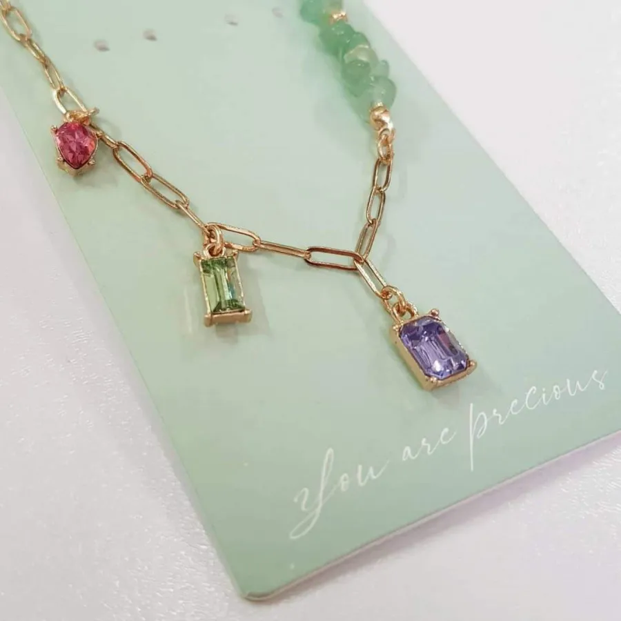 گردنبند طلایی سنگ طبیعی