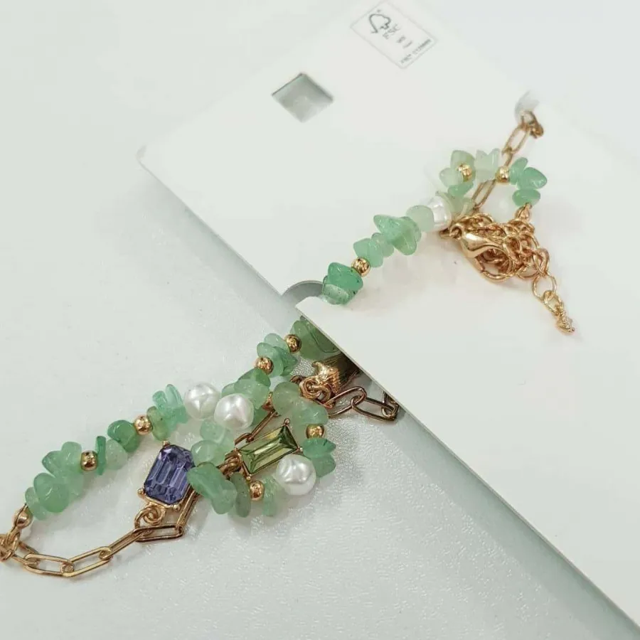 گردنبند طلایی سنگ طبیعی