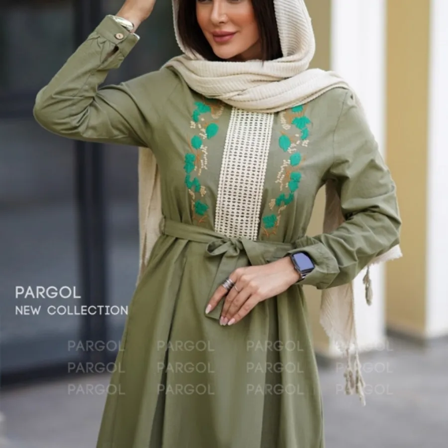 پیرهن کژوال لینن سبز ارتش