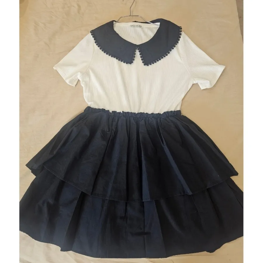 پیراهن سفید مشکی ترکیه ای