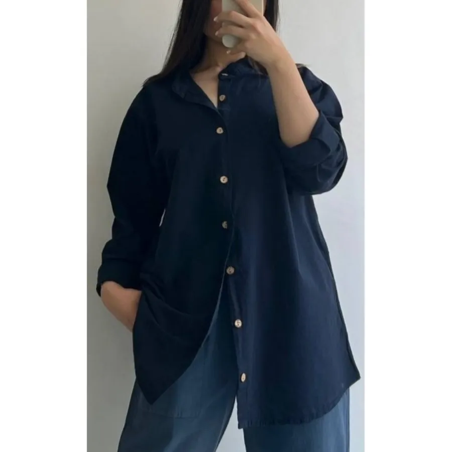 شومیز لینن سورمه ای