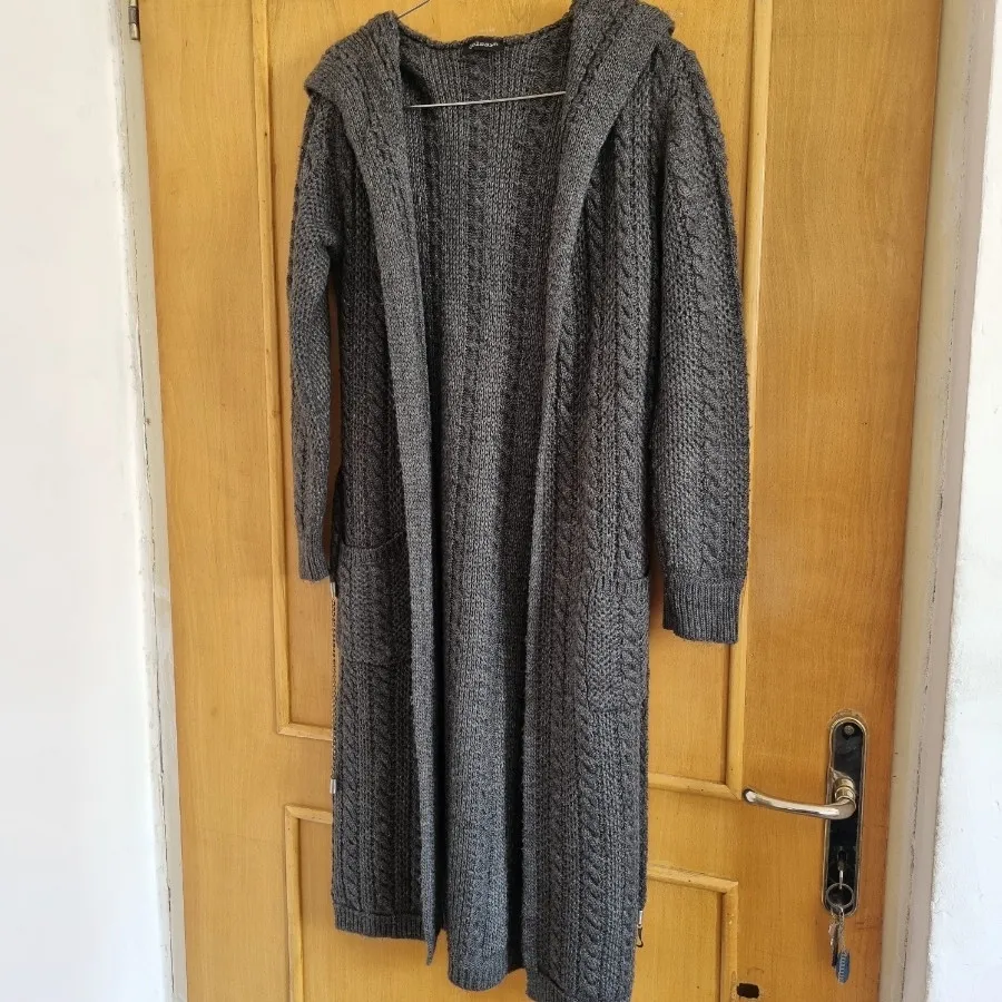 پالتو بافت کلاه دار بلند