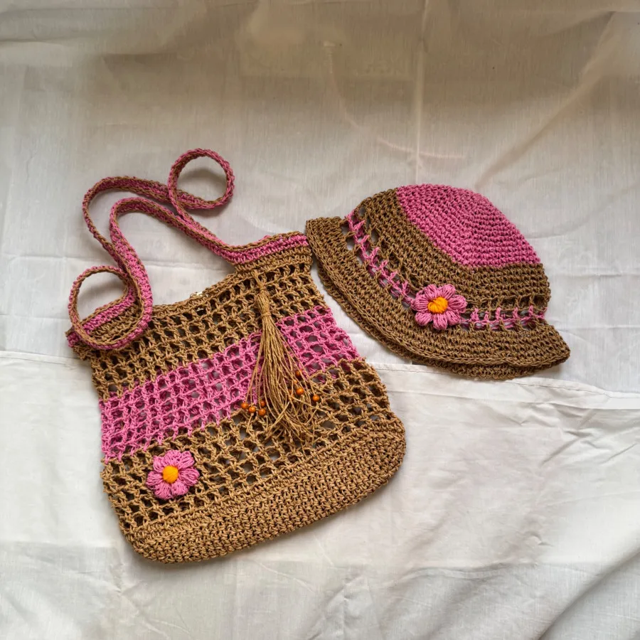 ست کلاه و کیف رافیا