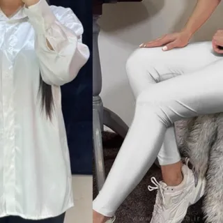 ست شلوار و بلوز ساتن سفید