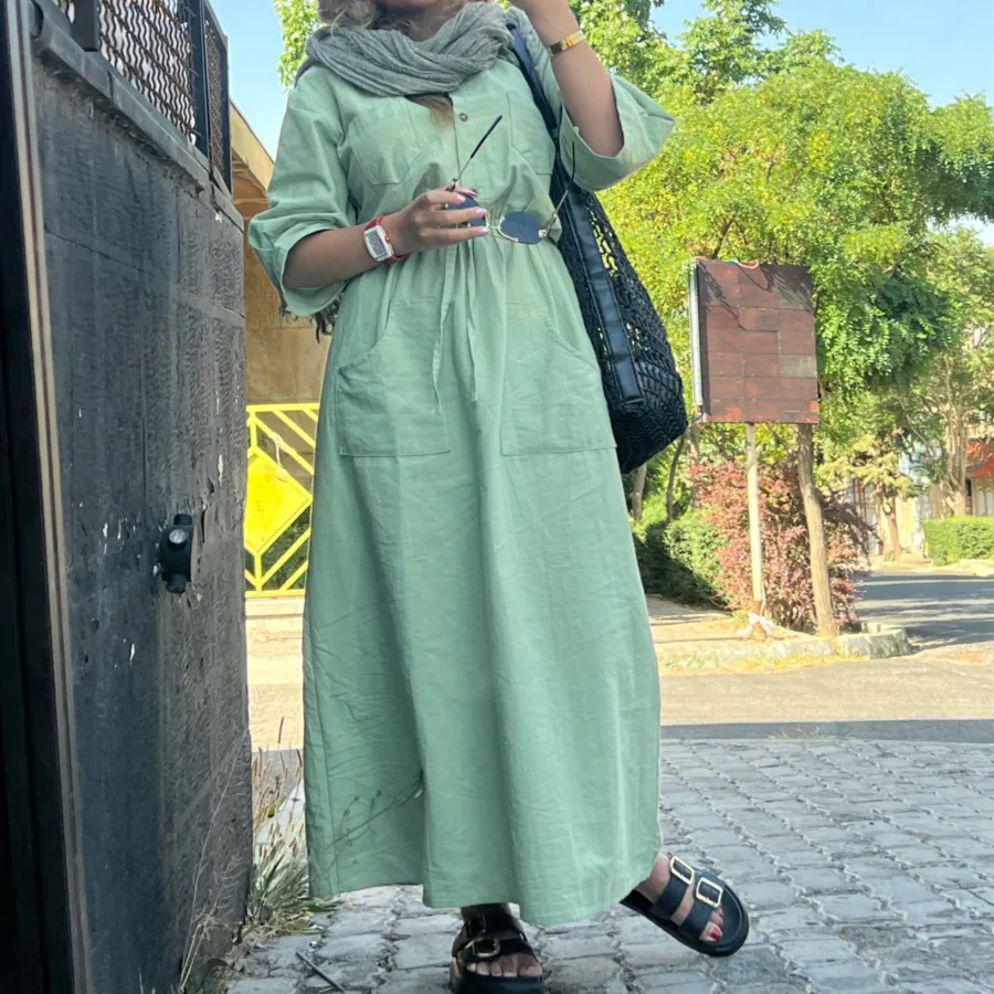 پیراهن لینن بلند مانتویی