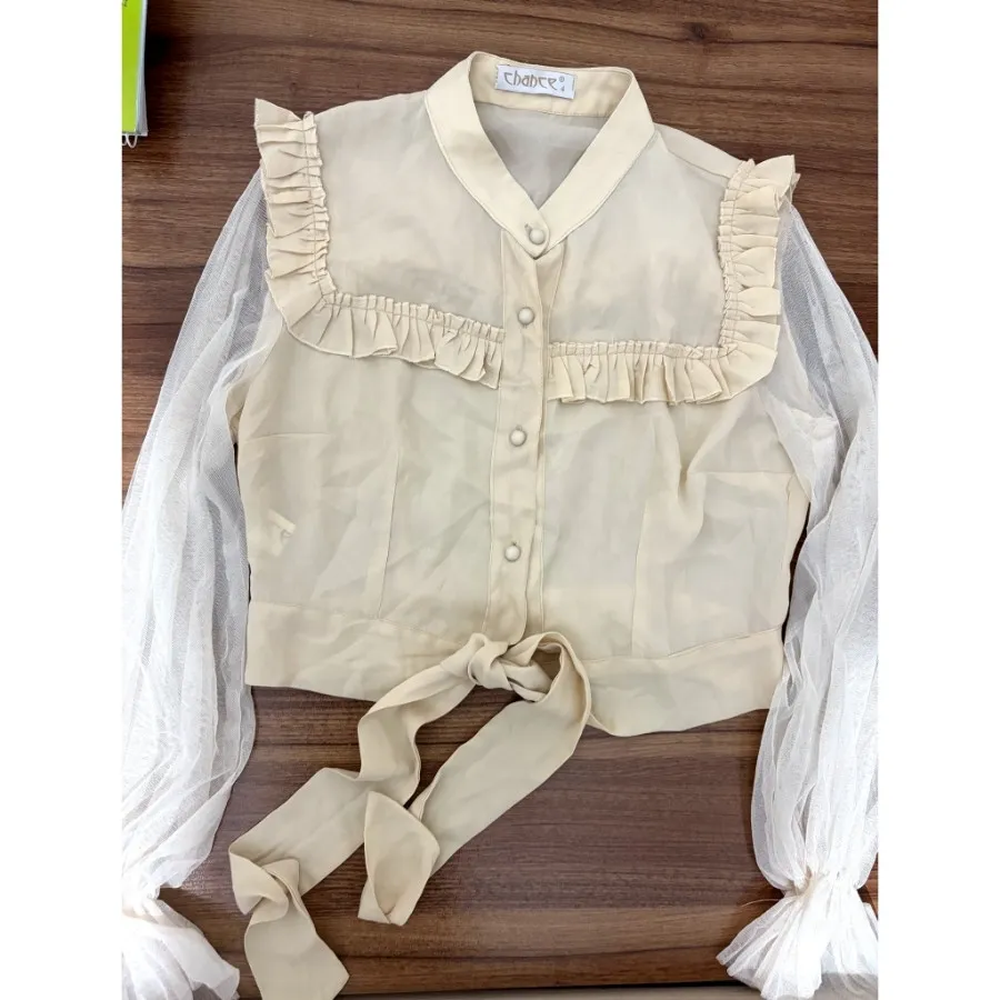 شومیز کراپ آستین پفی