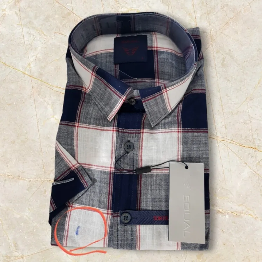 پیراهن لینن چهارخانه ترک