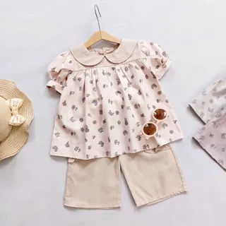 شومیز شلوارک لینن گل ریز