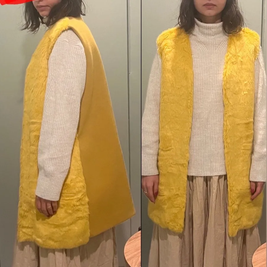 جلیقه خز و فوتر خردلی