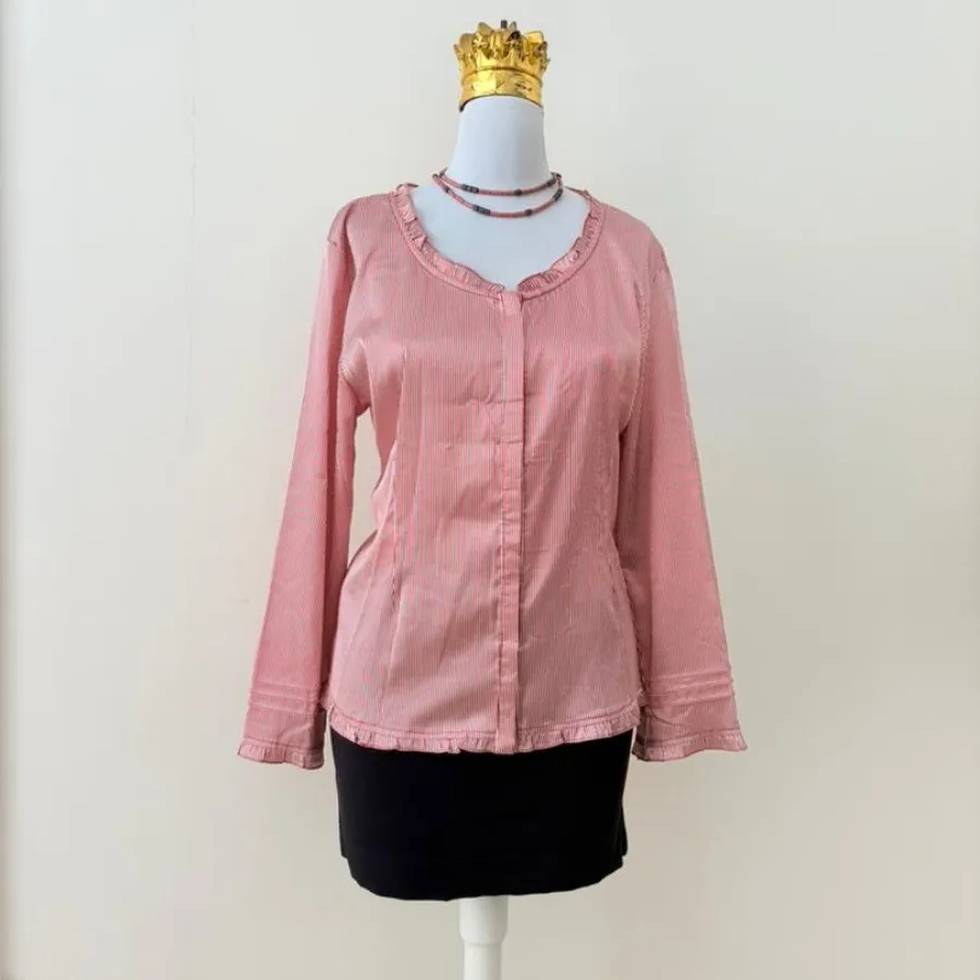 بلوز صورتی ساتن راه راه