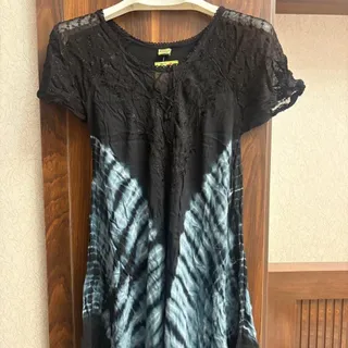 پیراهن نخی مشکی آبی