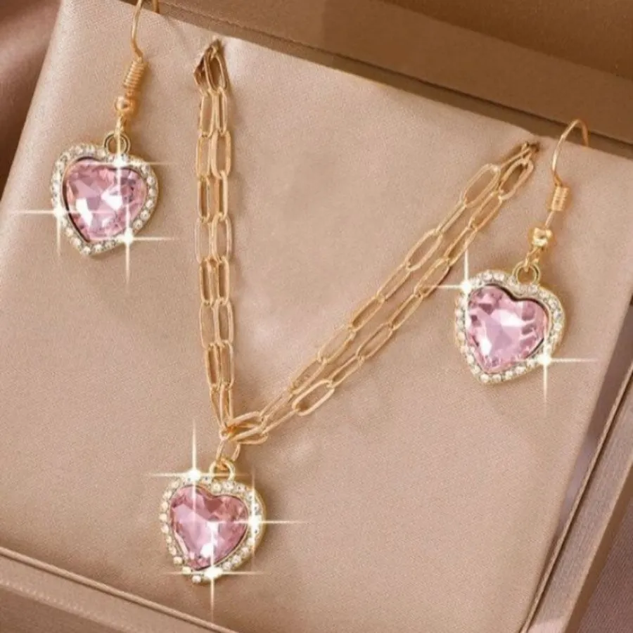 نیم ست قلب صورتی زیرکونیا