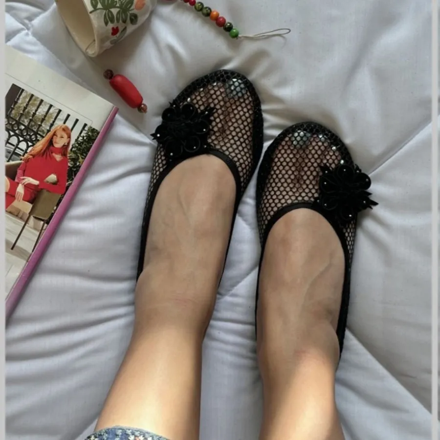 پاپوش کف چرم توری ساده