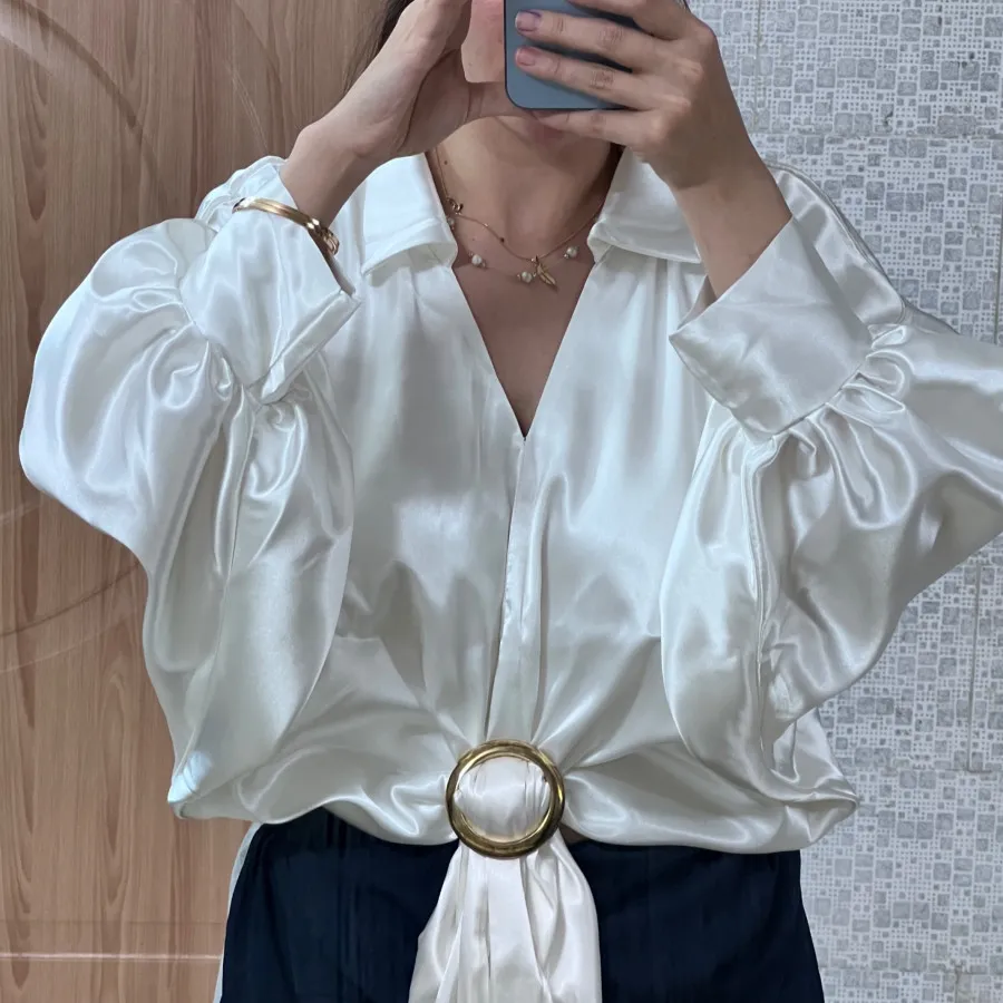 شومیز گره ای ساتن مزونی