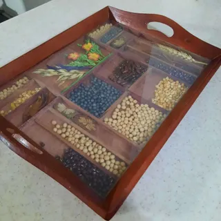 سینی سنتی چوبی شیشه دار