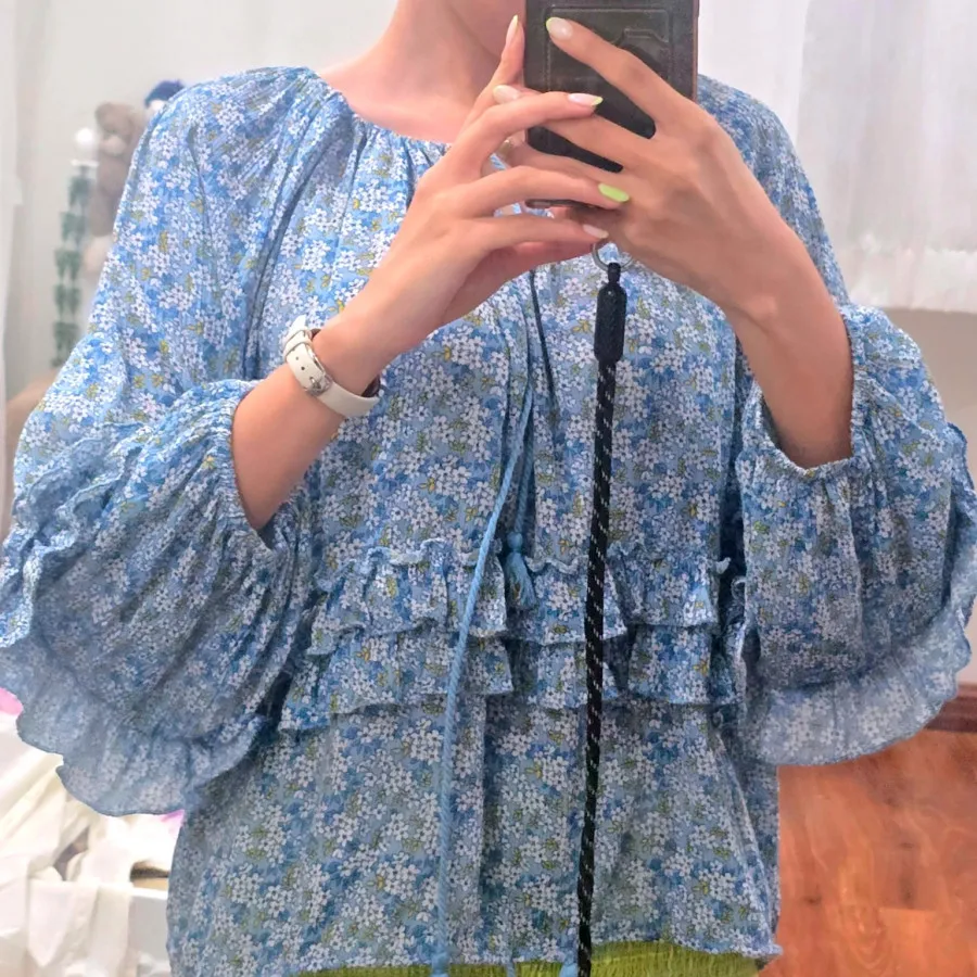 شومیز مجلسی ابی گل دار