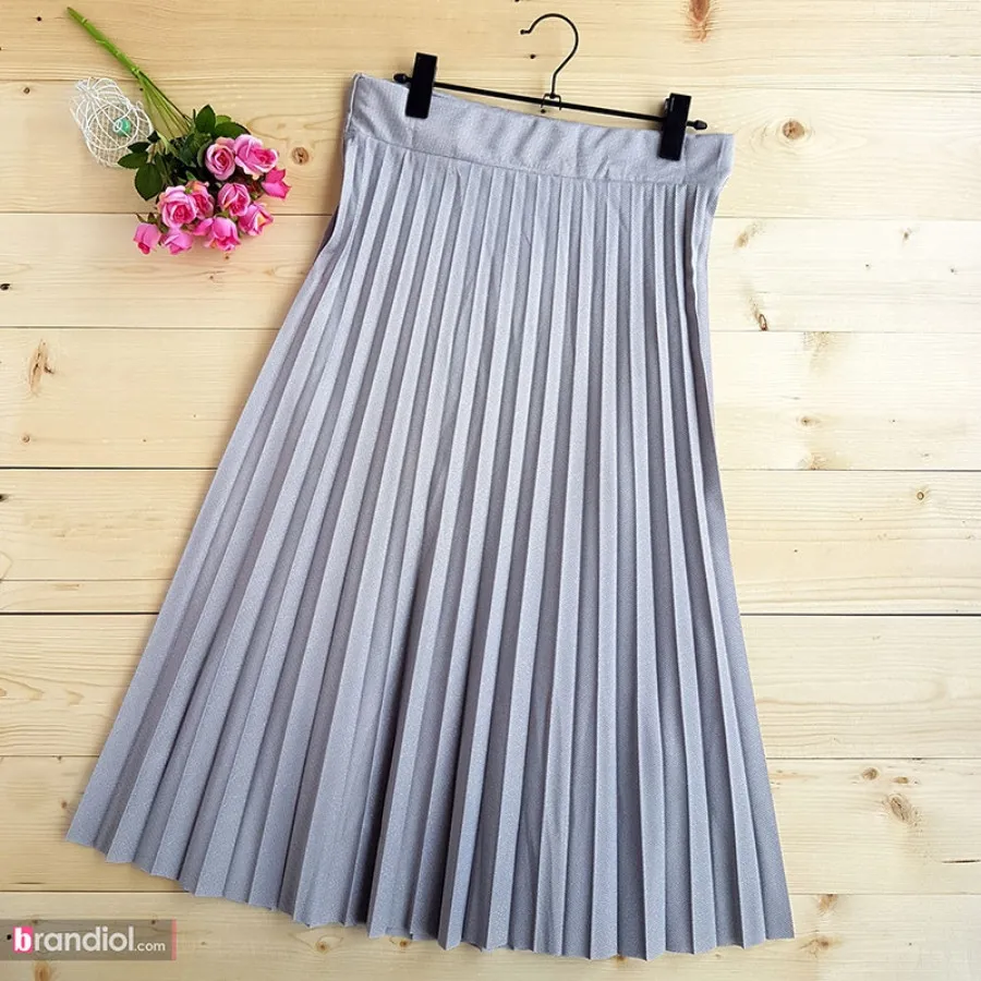 دامن پلیسه طوسی کرپ جودون