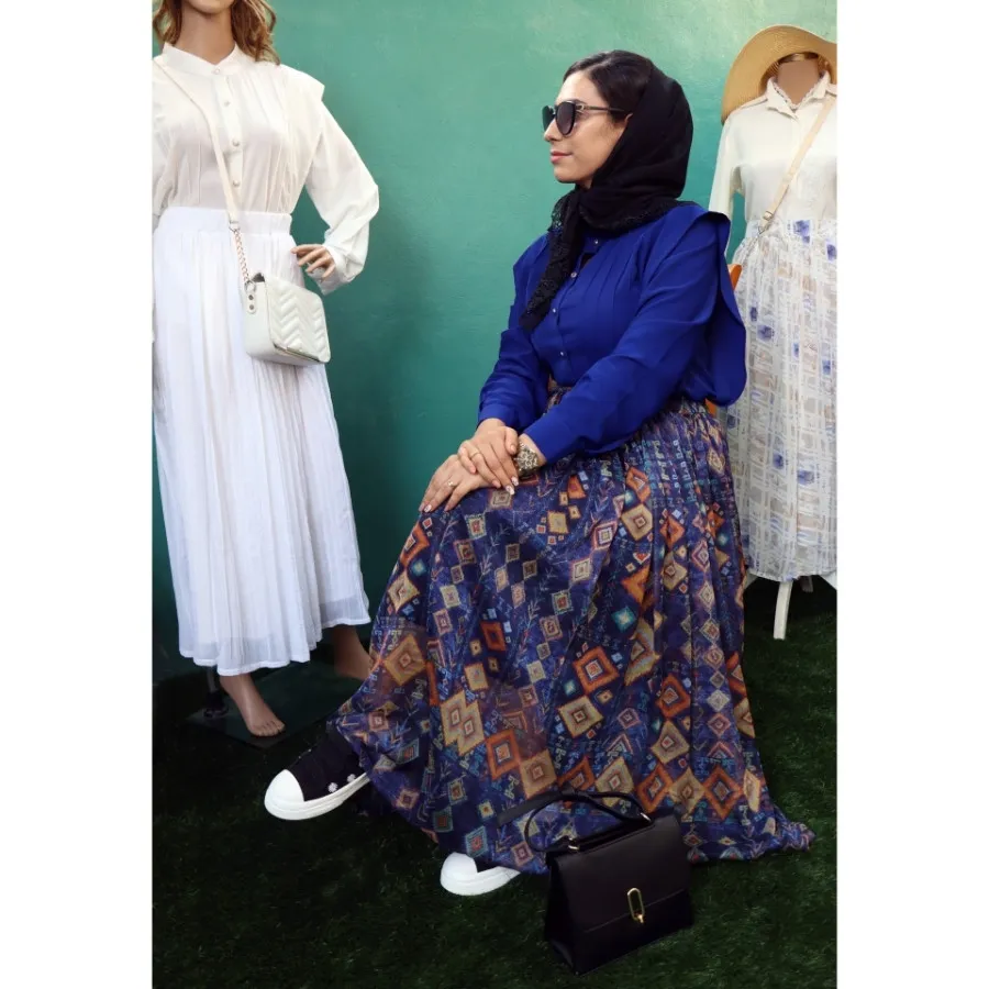 دامن حریر زنانه بلند آبی